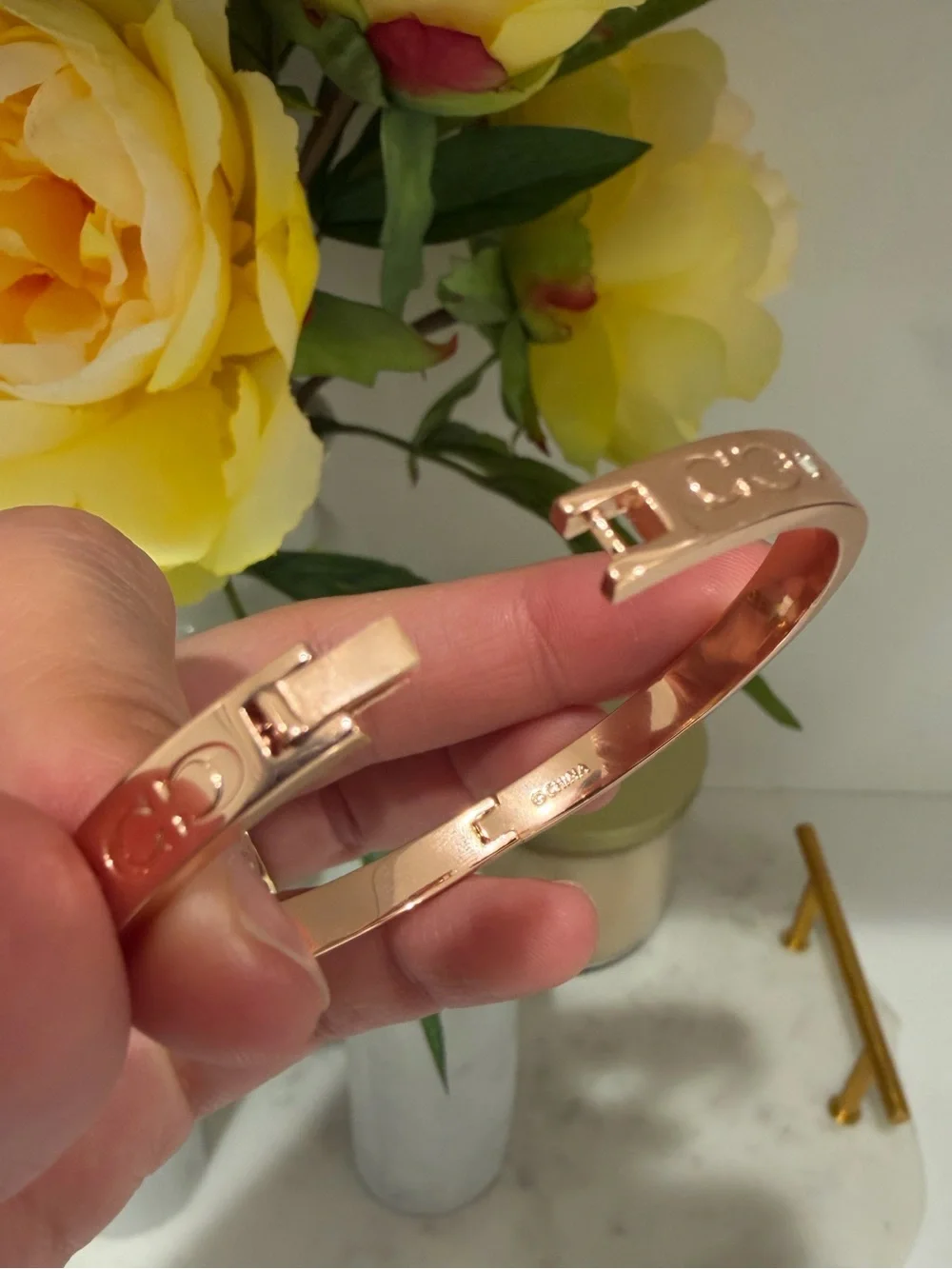 Coach Rose Gold Logo & Crystal Signature Bangle Bracelet